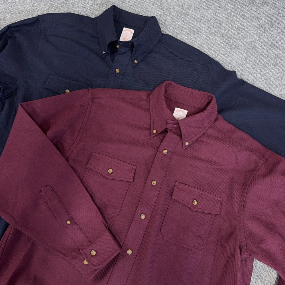 Brooks Brothers Sport Shirt *LOT OF 2* Men L Navy Red Brooksflannel Wool Cotton